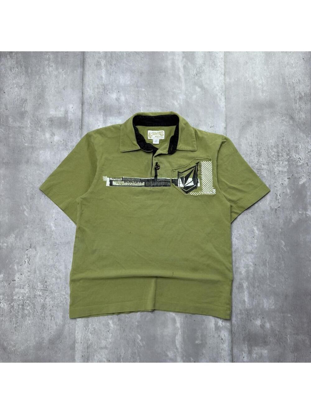 Y2K Olive Green Volcom Surf Grunge Skater Polo Shirt